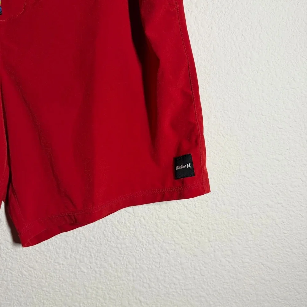 Hurley Dri‎ Fit Convoy Volley Trunks Shorts Mens Large Red Mesh Lined Swimwear